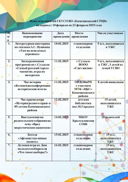 План мероприятий на период с 10 февраля по 23 февраля 2025 года