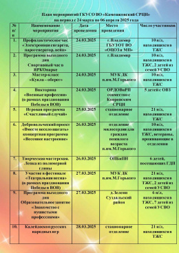 План мероприятий на период с 24 марта по 06 апреля 2025 г.