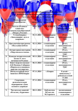 План мероприятий на период с 01 ноября по 10 ноября 2024 г.